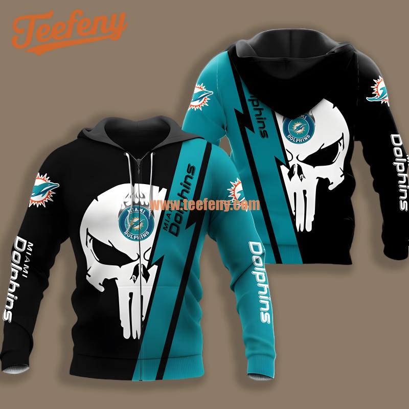 Miami Dolphins Skull Halloween Blue Black Printing 3D Hoodie