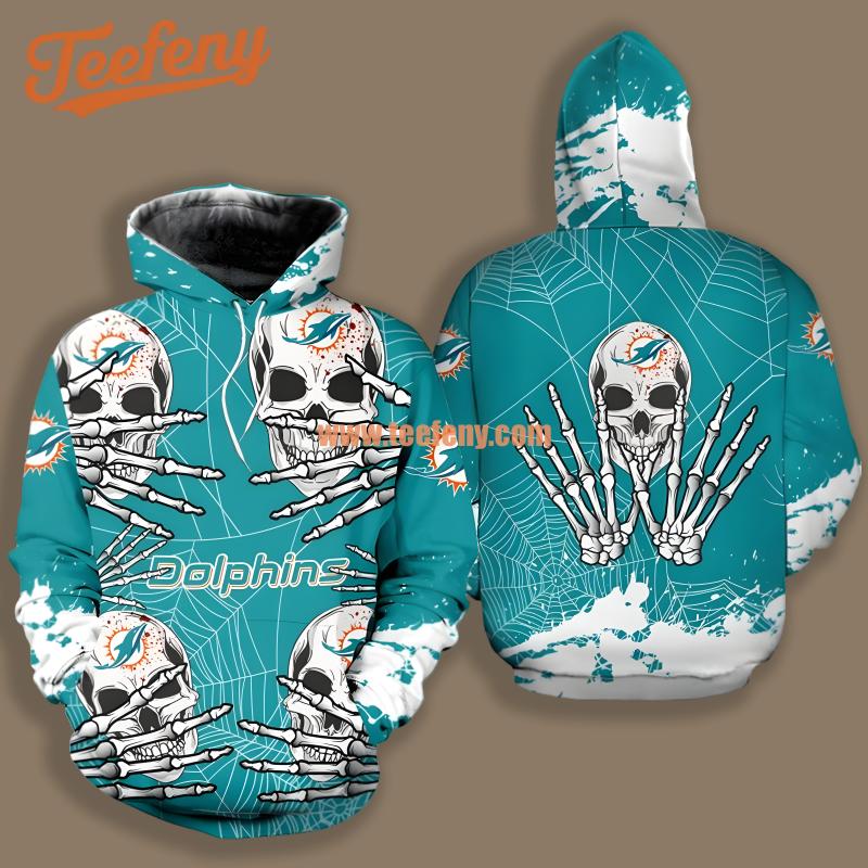 Miami Dolphins Skull Halloween Blue White Design 3D Hoodie