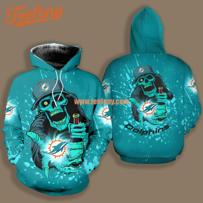 Miami Dolphins Skull Rebellion Blue Realistic 3D Hoodie