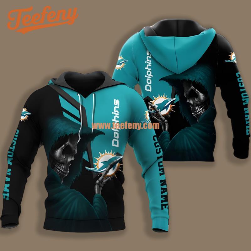 Miami Dolphins Skull Skeleton Blue Black Pattern 3D Hoodie