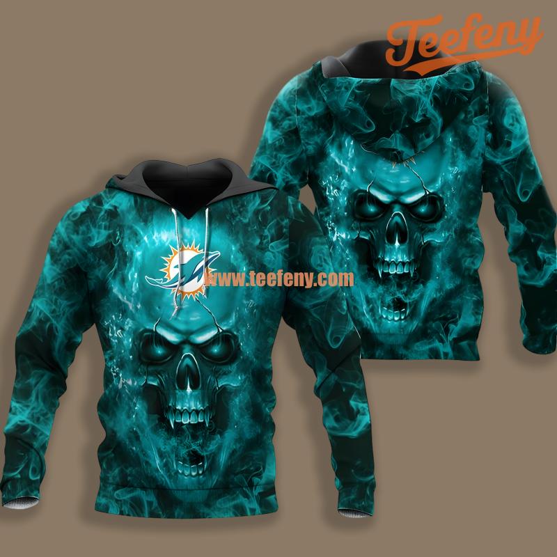 Miami Dolphins Skull Smoke Blue Black Pattern 3D Hoodie