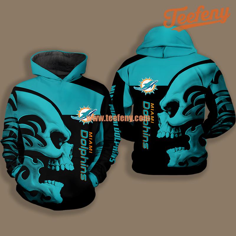 Miami Dolphins Skull Tribal Blue Black Boys 3D Hoodie