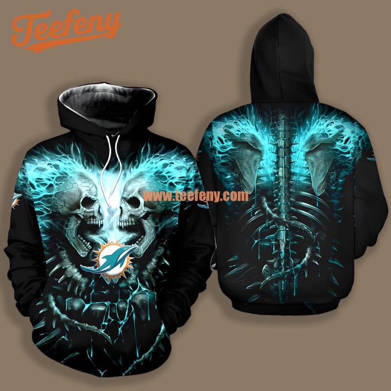 Miami Dolphins Skull Unleash Blue Black Horror 3D Hoodie