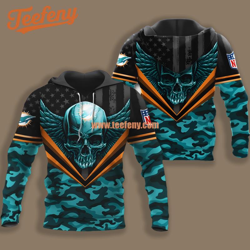 Miami Dolphins Skull Wings Black Blue Print 3D Hoodie