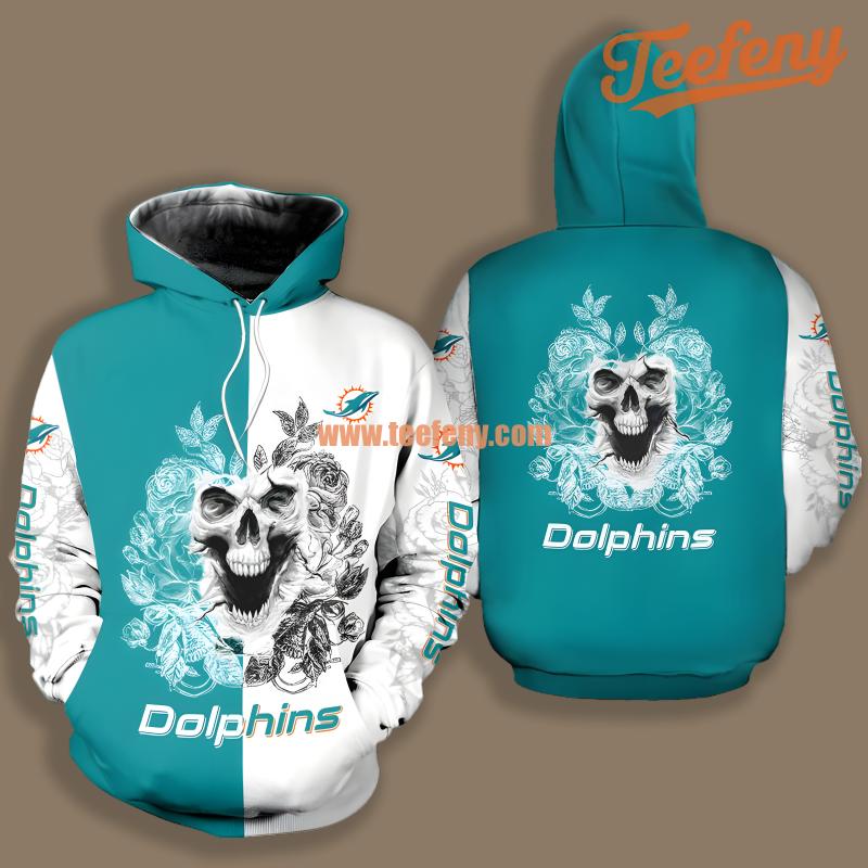 Miami Dolphins Skull Spreads Its Wings Blue Black Fashion 3D Hoodie