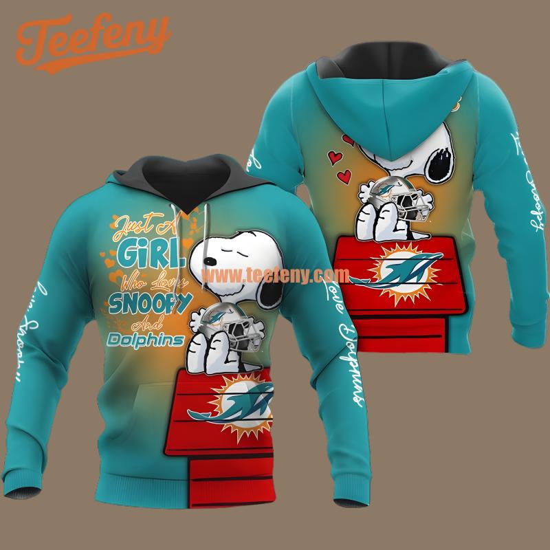 Miami Dolphins Snoopy Blue Printing 3D Hoodie