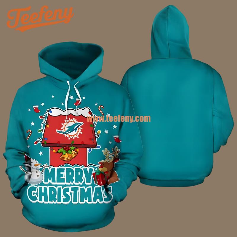 Miami Dolphins Snowman Reindeer Merry Christmas Blue Cool 3D Hoodie