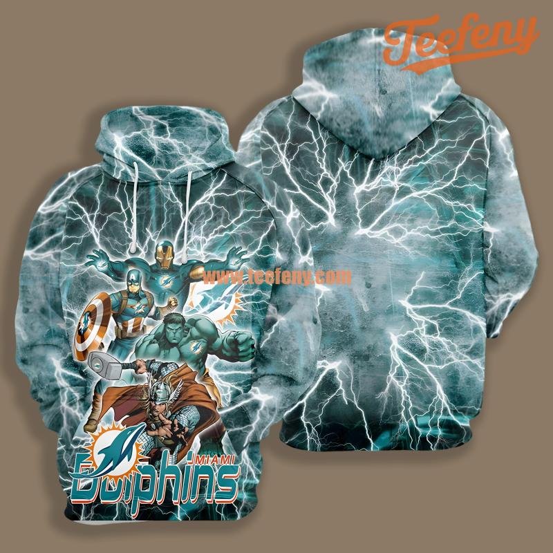 Miami Dolphins The Avengers Hulk Captain America Blue Zipper 3D Hoodie