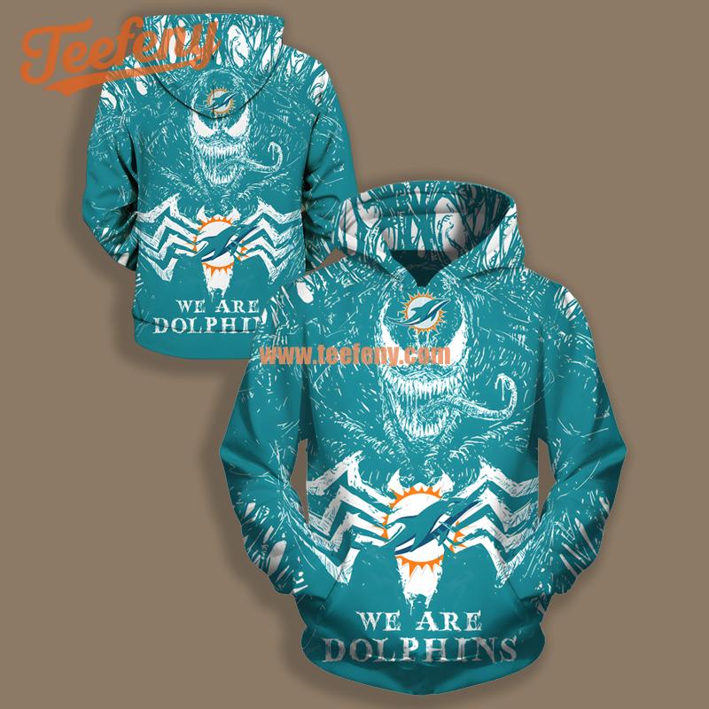 Miami Dolphins Venom Halloween Blue White For Sale 3D Hoodie