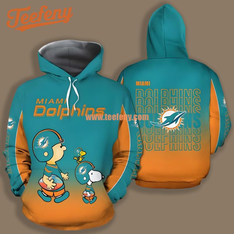 Miami Dolphins Woodstock Snoopy Charlie Brown Orange Blue Printed 3D Hoodie