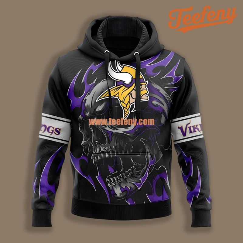 Minnesota Vikings Angry Skull Black Boys 3D Hoodie