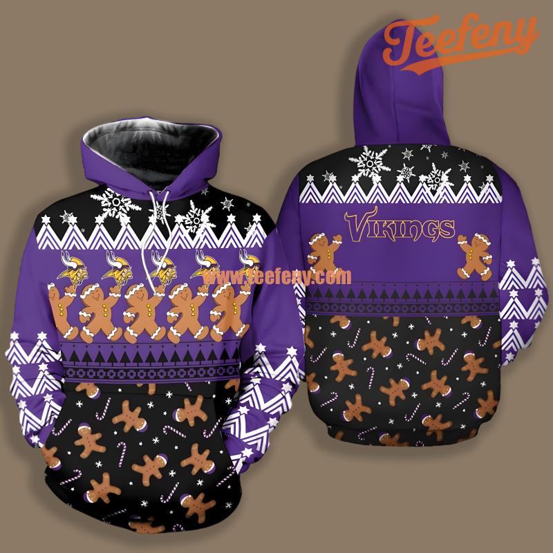 Minnesota Vikings Gingerbread Purple Black Pullover 3D Hoodie