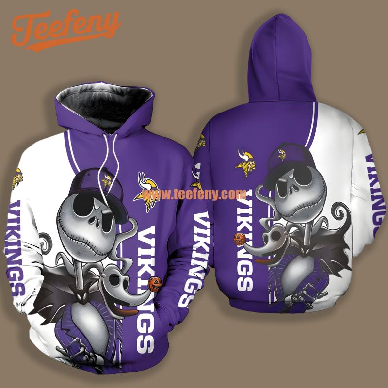 Minnesota Vikings Jack Skellington Zero Purple White Jacket 3D Hoodie