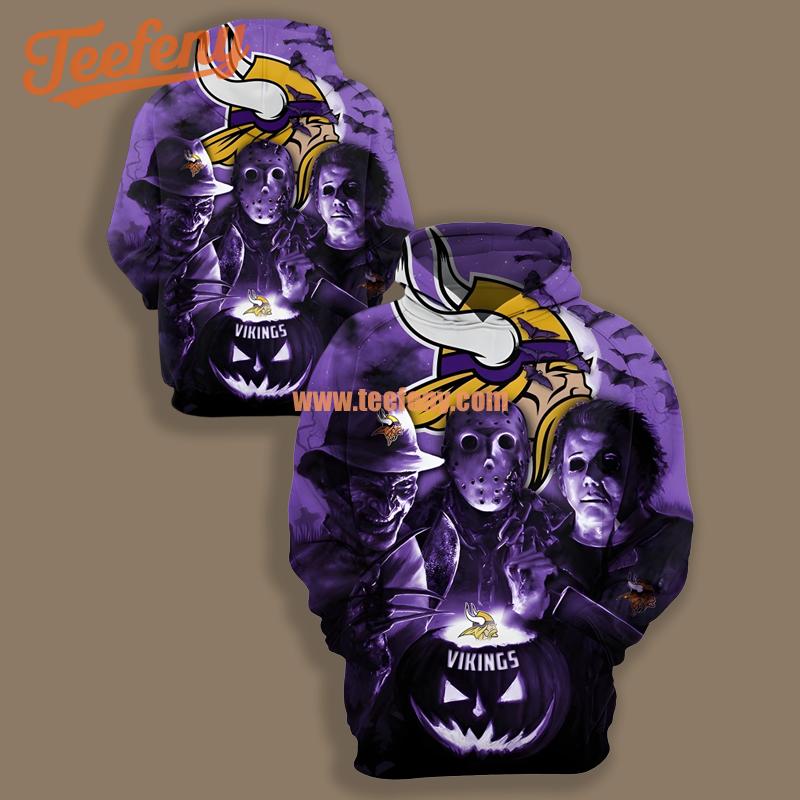 Minnesota Vikings Jason Freddy Krueger Purple Zip Up 3D Hoodie