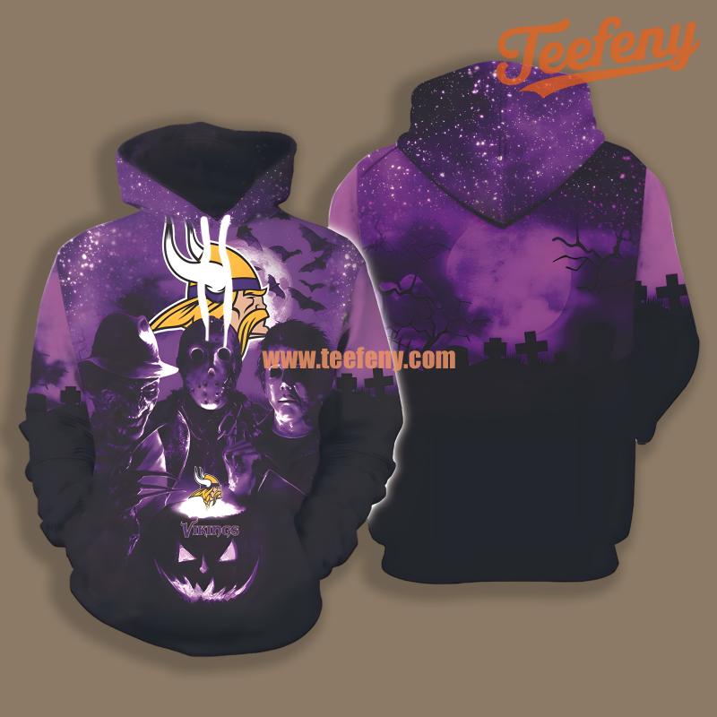 Minnesota Vikings Jason Freddy Under The Moon Purple Illusion 3D Hoodie