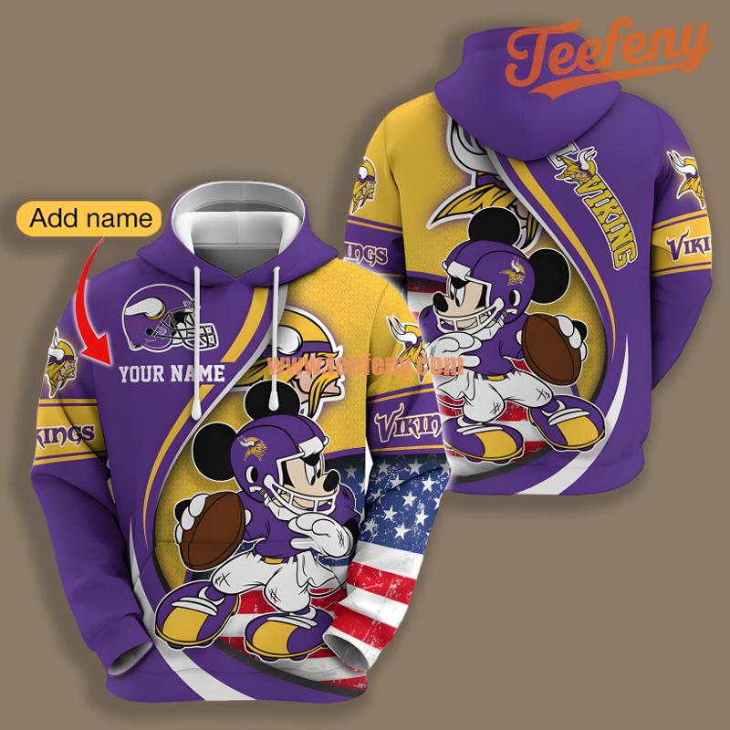 Minnesota Vikings Mickey Mouse Purple Yellow 3D Hoodie