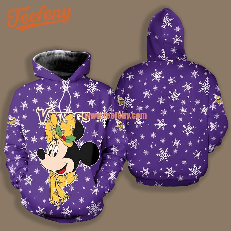 Minnesota Vikings Minnie Mouse Christmas Purple Fashion 3D Hoodie