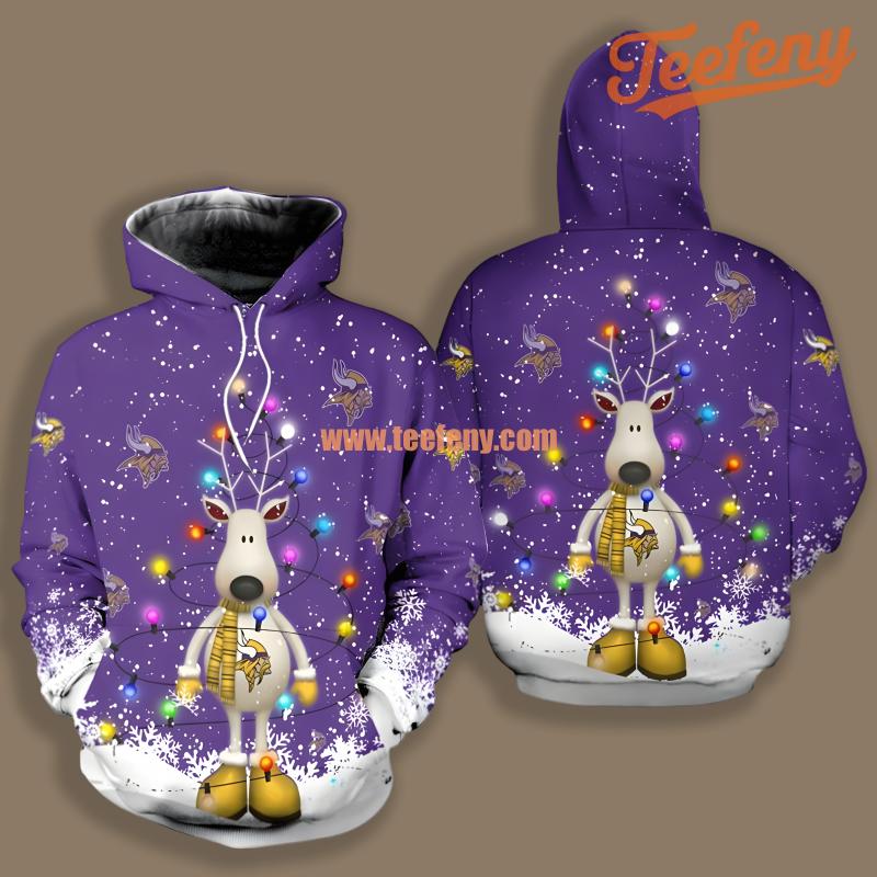 Minnesota Vikings Reindeer Christmas Purple Printing 3D Hoodie