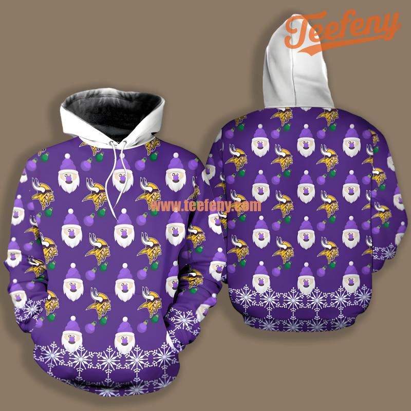 Minnesota Vikings Santa Claus Purple Graphic 3D Hoodie