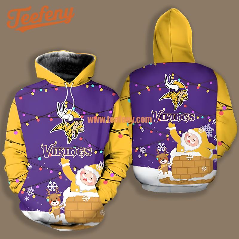 Minnesota Vikings Santa Claus Purple Yellow Printed 3D Hoodie