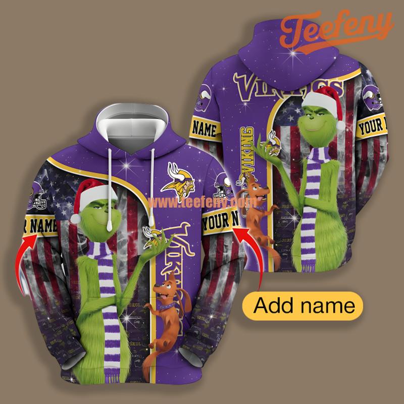 Minnesota Vikings Santa Grinch Purple 3D Pullover Hoodie