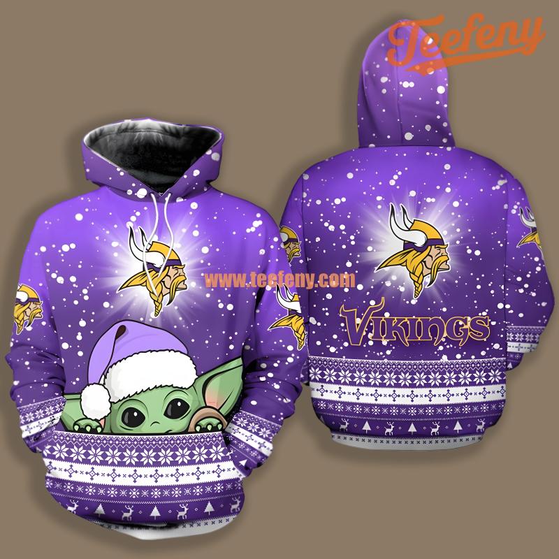 Minnesota Vikings Santa Grogu Purple Printed 3D Hoodie