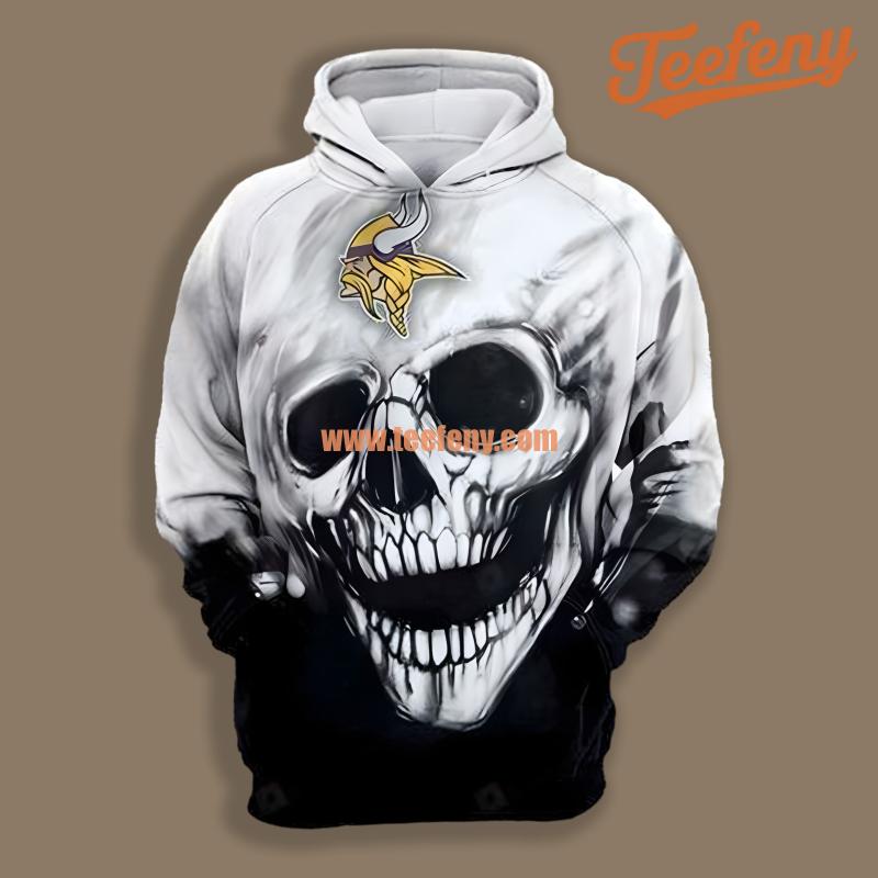 Minnesota Vikings Skull Black White Design 3D Hoodie