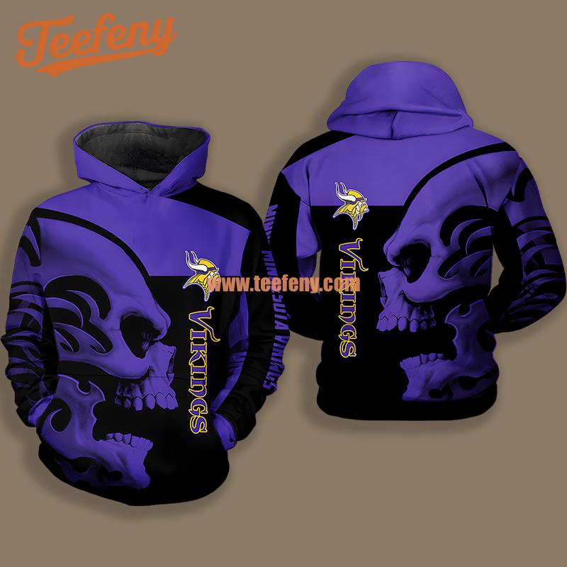 Minnesota Vikings Skull Purple Black Mens 3D Hoodie