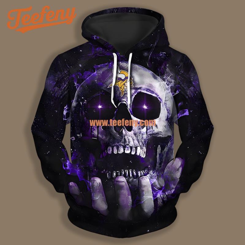 Minnesota Vikings Skull Hand Purple Black Fashion 3D Hoodie