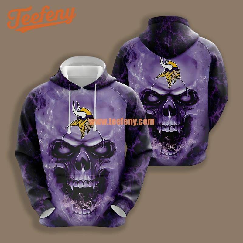Minnesota Vikings Skull Purple Black Mens 3D Hoodie