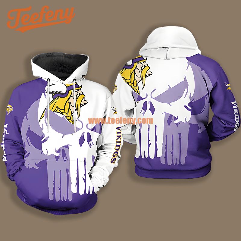 Minnesota Vikings Skull Purple White For Men 3D Hoodie
