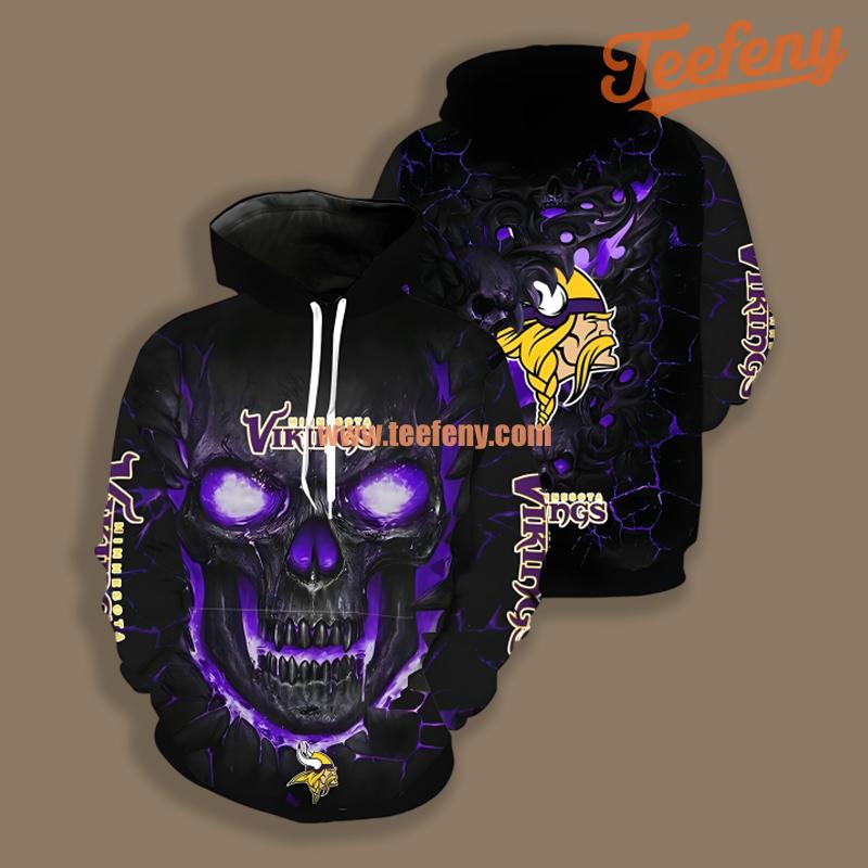 Minnesota Vikings Skull Unmatched Black Novelty 3D Hoodie