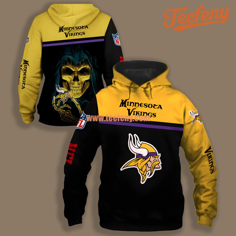 Minnesota Vikings Skull Yellow Black Zip Up 3D Hoodie