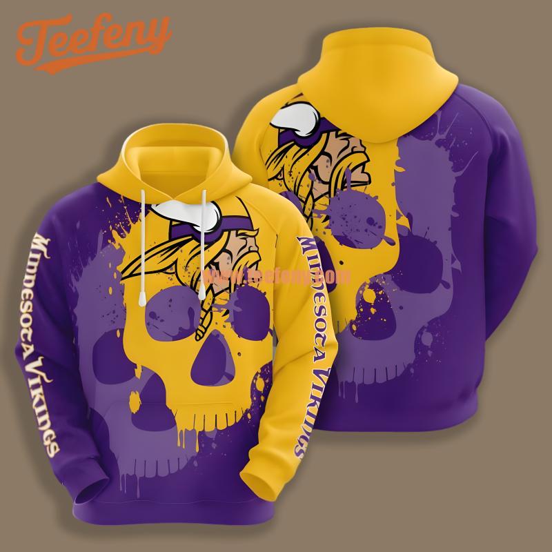 Minnesota Vikings Skull Yellow Purple For Men 3D Hoodie