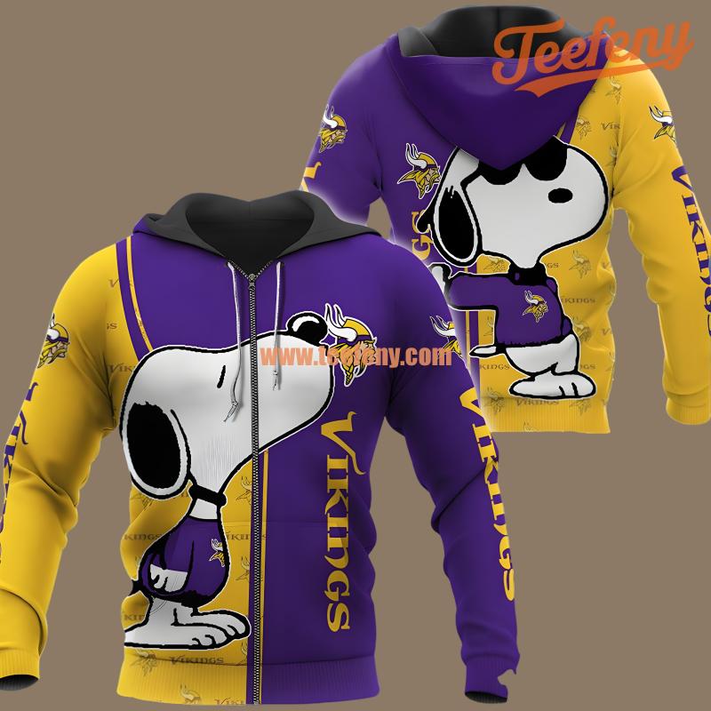 Minnesota Vikings Snoopy Purple Yellow Graphic 3D Hoodie