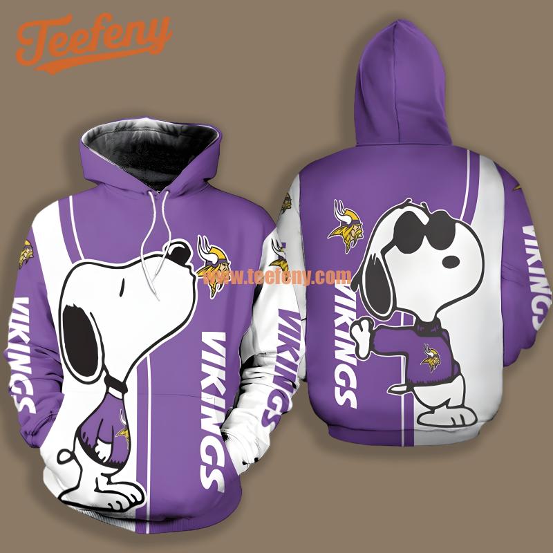 Minnesota Vikings Snoopy White Purple Full Print 3D Hoodie