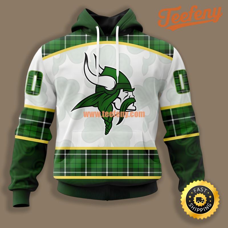 Minnesota Vikings St Patrick Day White Green 3D Hoodie Printing