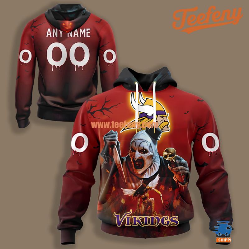Minnesota Vikings Terrifier Ghoulish Personalized Red Design 3D Hoodie