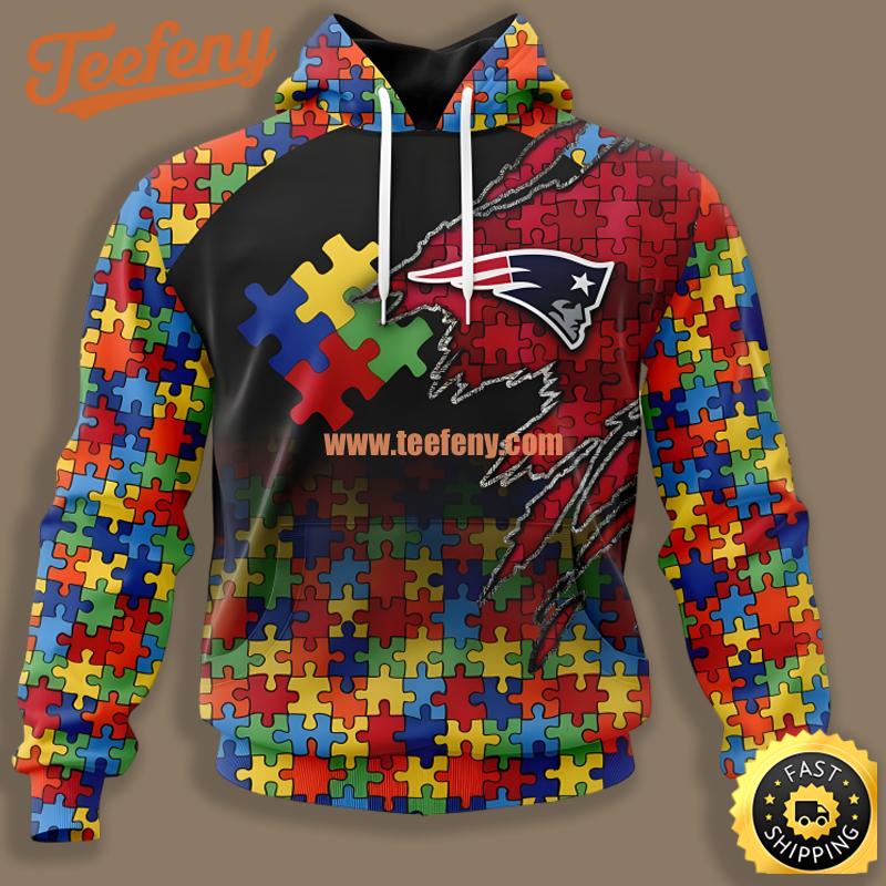 New England Patriots Autism Awareness Black Red For Men 3D Hoodie