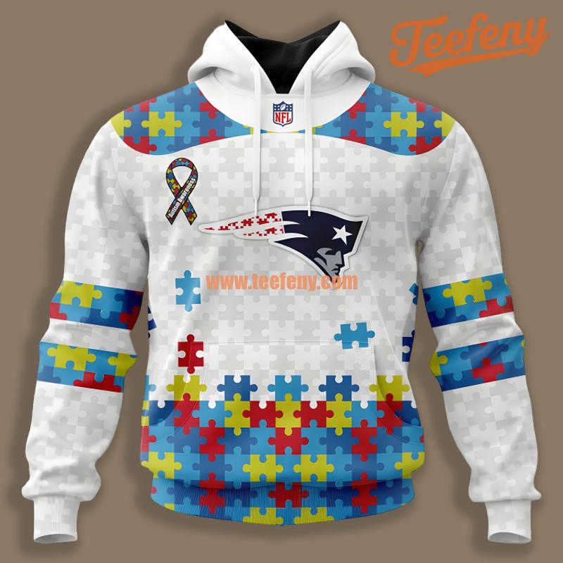 New England Patriots Autism Awareness White Cool 3D Hoodie