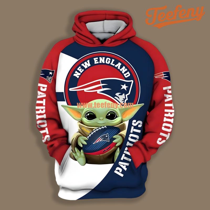 New England Patriots Baby Yoda Star Wars Red Blue Graphic 3D Hoodie