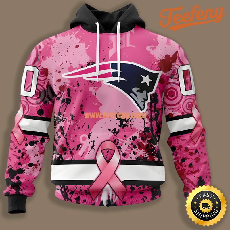 New England Patriots Breast Cancer Personalized Pink Back 3D Hoodie