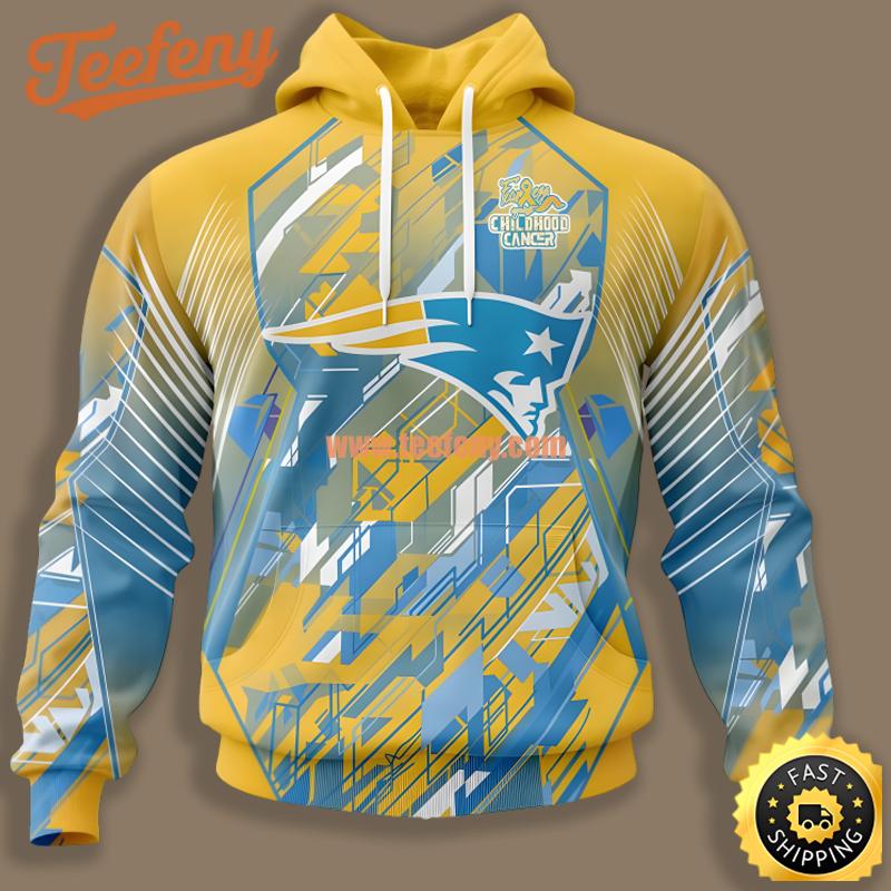 New England Patriots Childhood Cancers Blue Yellow Zipper 3D Hoodie
