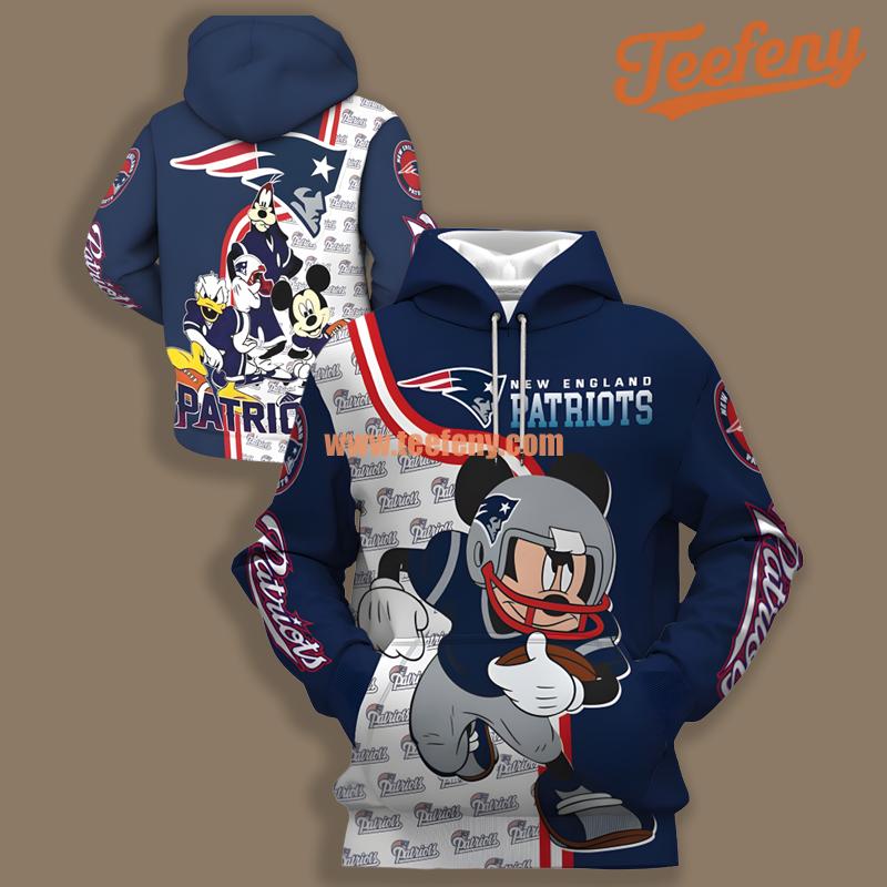 New England Patriots Donald Duck Goofy Mickey Blue White Jacket 3D Hoodie