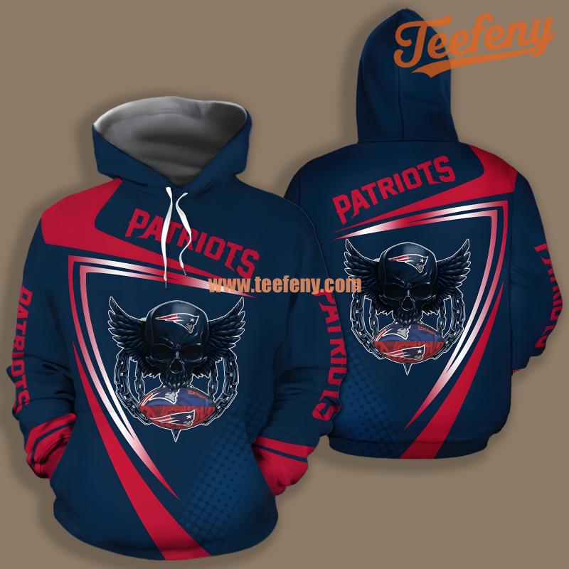 New England Patriots Eagle Skull Red Blue Pullover 3D Hoodie