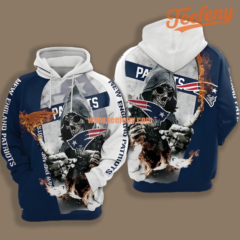New England Patriots Grim Reaper Sudden Death White Blue Unisex 3D Hoodie