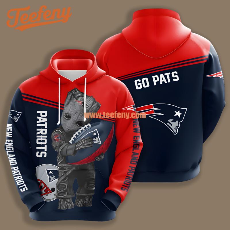 New England Patriots Groot Red Blue Mens 3D Hoodie