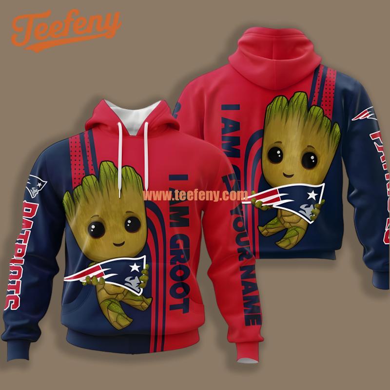 New England Patriots Groot Red Blue Pattern 3D Hoodie