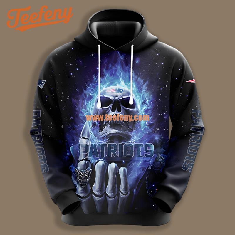 New England Patriots Hot Skull Blue Black Pullover 3D Hoodie