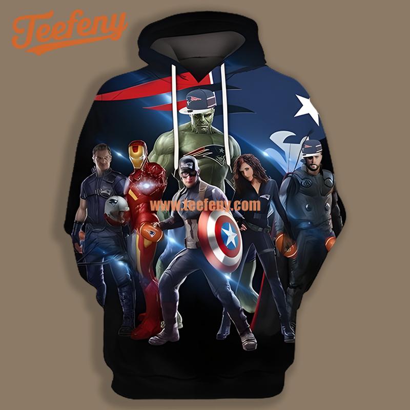 New England Patriots Hulk Iron Man Captain America Blue Unisex 3D Hoodie